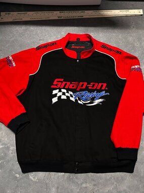 Vintage Snap on Racing Jacket Mens XXL Red Black Embroidered Bomber Varsity Coat